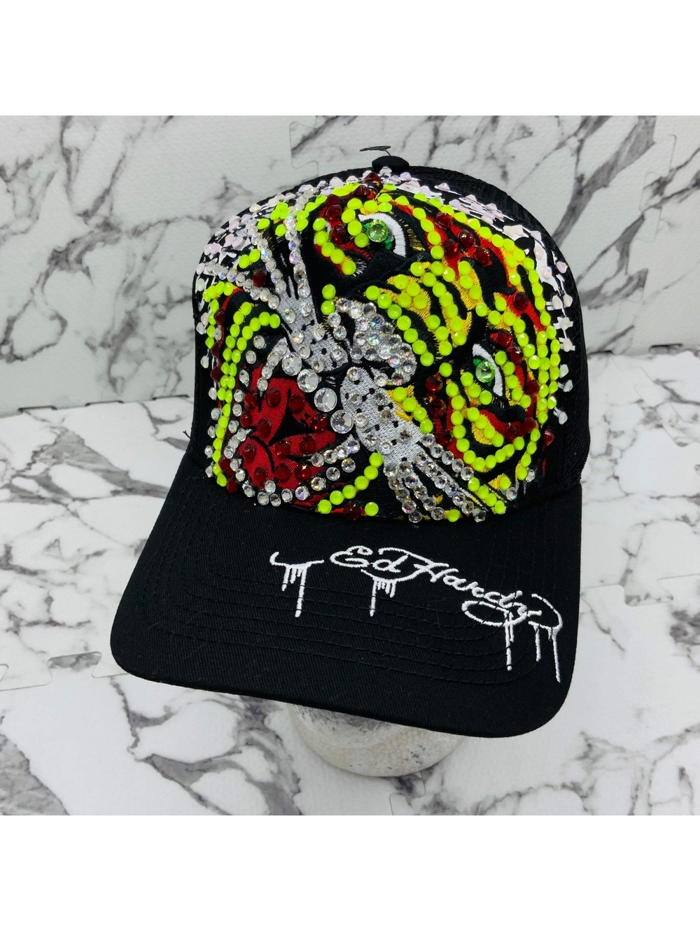 Men's Ed Hardy Tiger Black | Red Rhinestone Trucker Hat NWT